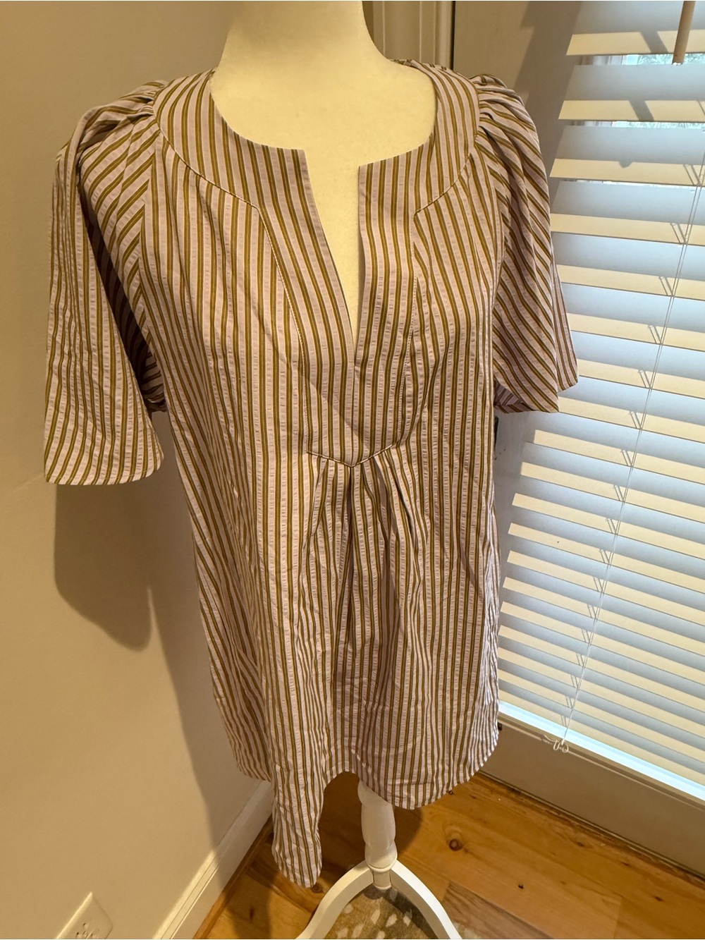 Striped Short-Sleeve Women’s Blouse - Lavener and Olive